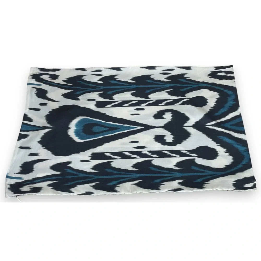 Pottery Barn Edith Ikat Silk Lumbar Pillow Cover Ivory Blue Black 16x26